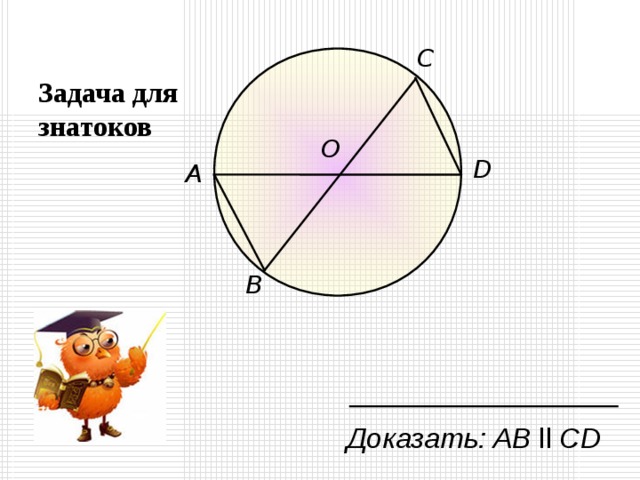 Задача для знатоков С О D A B Доказать: A В ll  CD