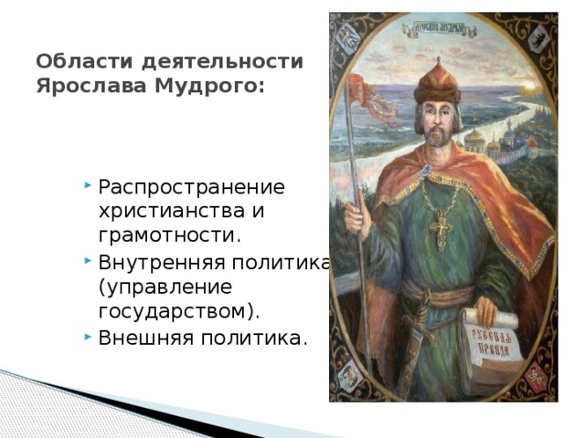 Области деятельности Ярослава Мудрого: