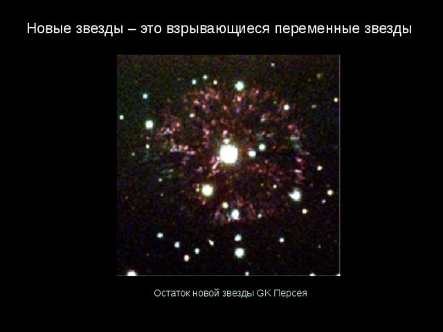 Новые звезды – это взрывающиеся переменные звезды Остаток новой звезды GK Персея 
