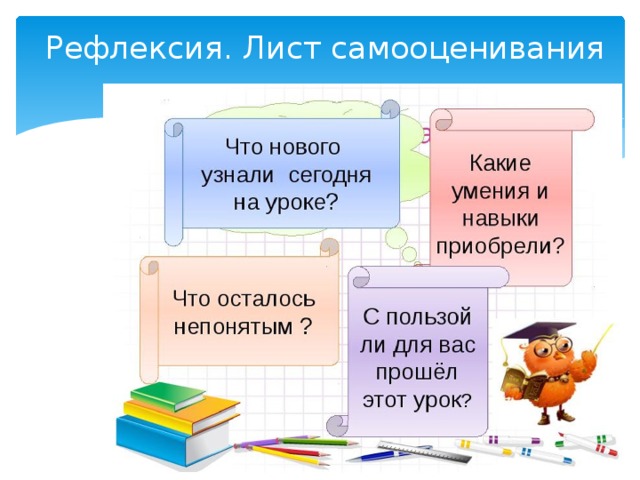 Рефлексия. Лист самооценивания 