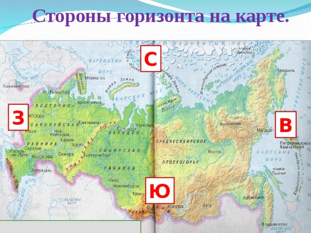 Стороны горизонта на карте. С З В Ю