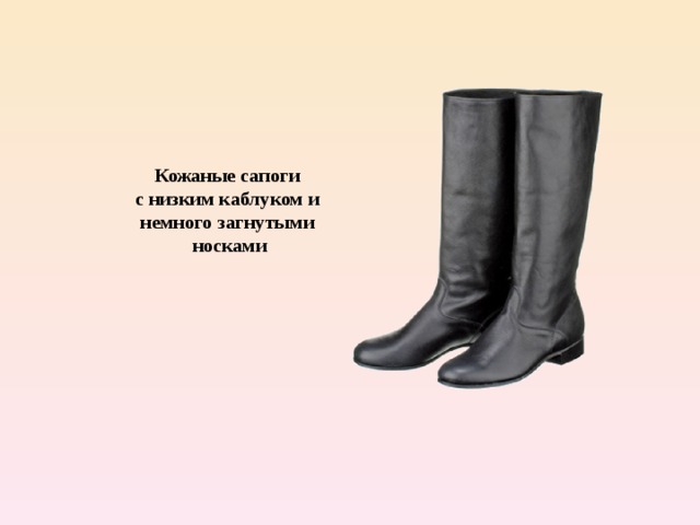 Кожаные сапоги с низким каблуком и немного загнутыми носками 