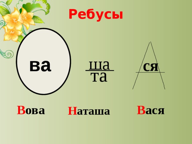 ______________ ______________ Ребусы ва ша ся та ___________ В ова В ася Н аташа 
