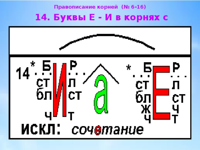 Правописание корней (№ 6-16)  14. Буквы Е - И в корнях с чередованием  