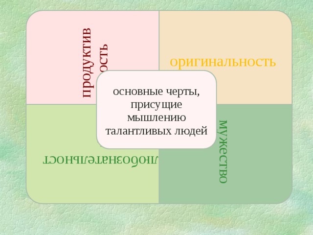 продуктивность любознательность мужество оригинальность основные черты, присущие мышлению талантливых людей 