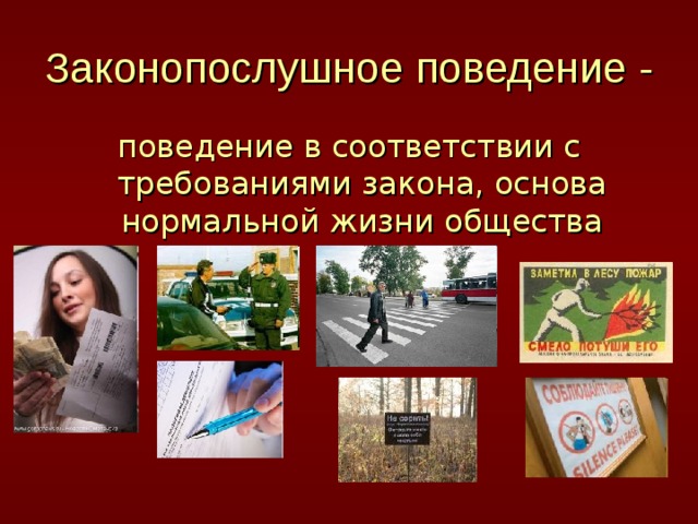 Законопослушное поведение -  поведение в соответствии с требованиями закона, основа нормальной жизни общества 