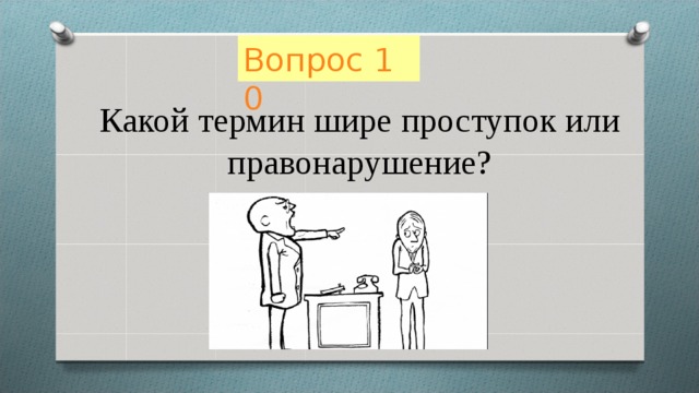 Вопрос 10 Какой термин шире проступок или правонарушение? 