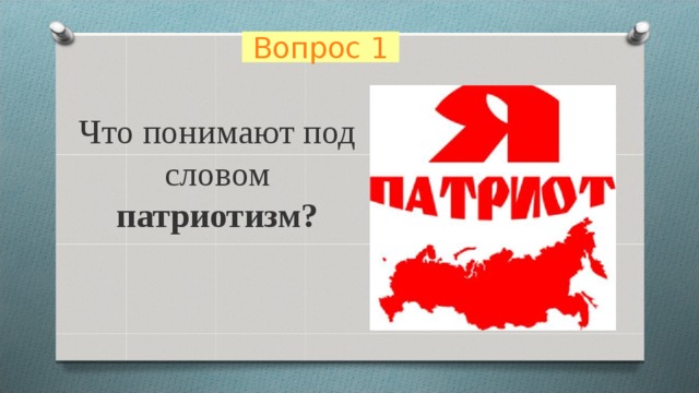 Вопрос 1 Что понимают под словом патриотизм? 