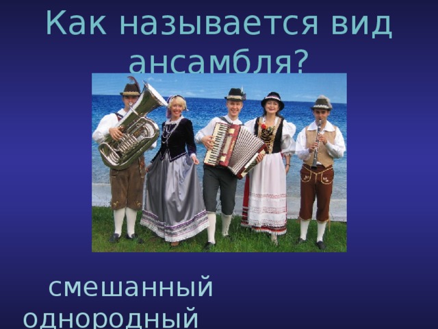 Как называется вид ансамбля?  смешанный однородный 