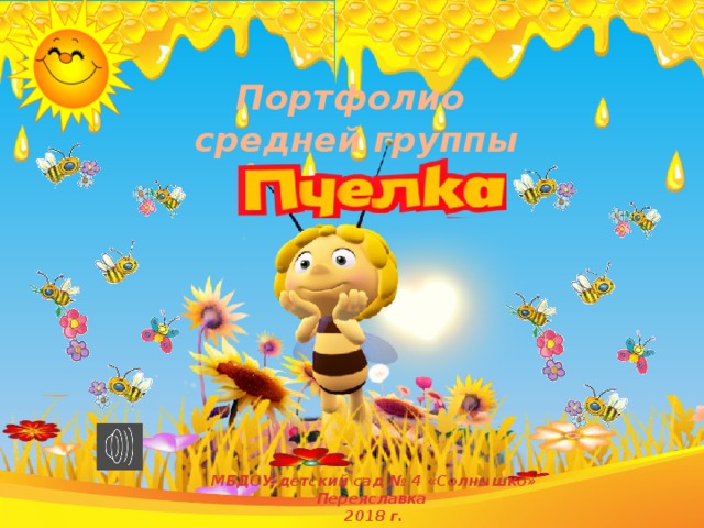  Портфолио средней группы   МБДОУ детский сад № 4 «Солнышко» Переяславка 2018 г.   
