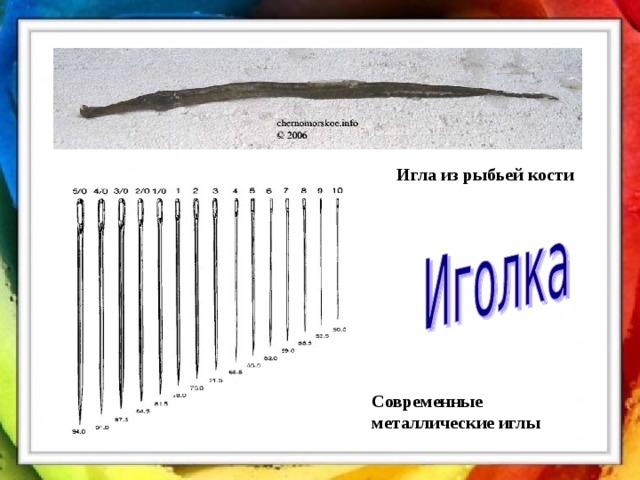 Игла из рыбьей кости Современные металлические иглы 