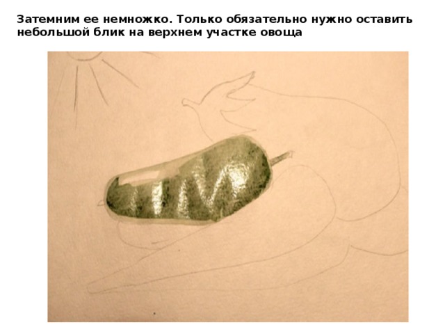 Затемним ее немножко. Только обязательно нужно оставить небольшой блик на верхнем участке овоща 