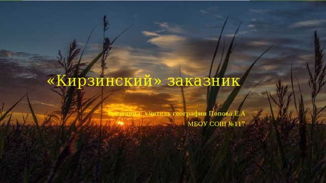 «Кирзинский» заказник   Выполнил: учитель географии Попова Е.А МБОУ СОШ №117 