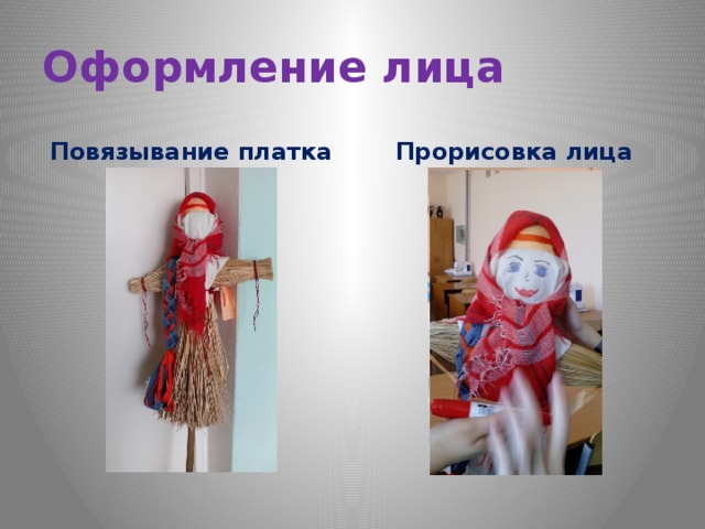 Оформление лица Повязывание платка Прорисовка лица 