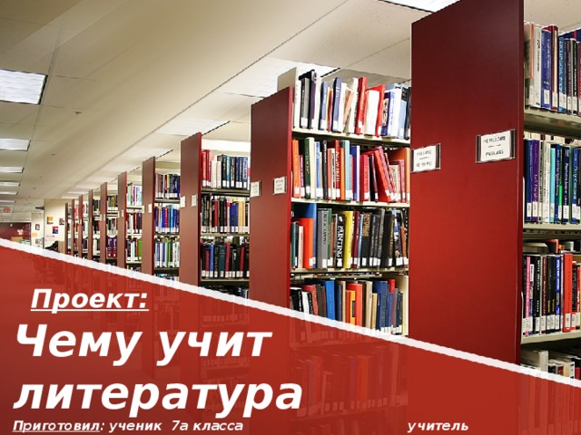  Проект:  Чему учит литература  Приготовил : ученик 7а класса учитель Давыдова Н.А.  Барсуков Герман  
