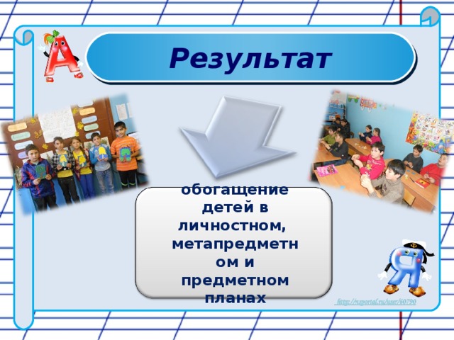 Результат обогащение детей в личностном, метапредметном и предметном планах 