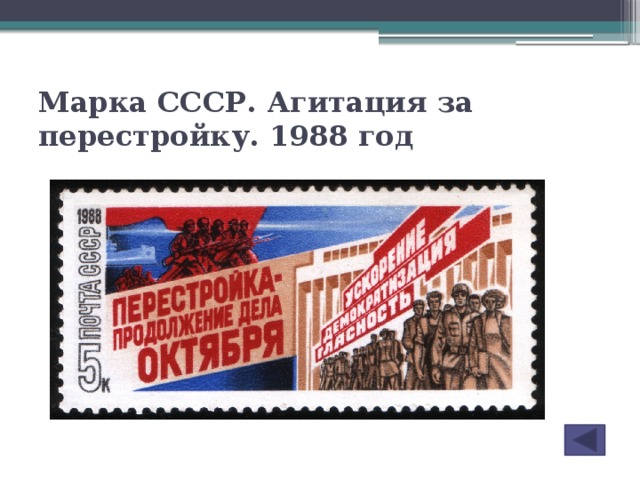 Марка СССР. Агитация за перестройку. 1988 год