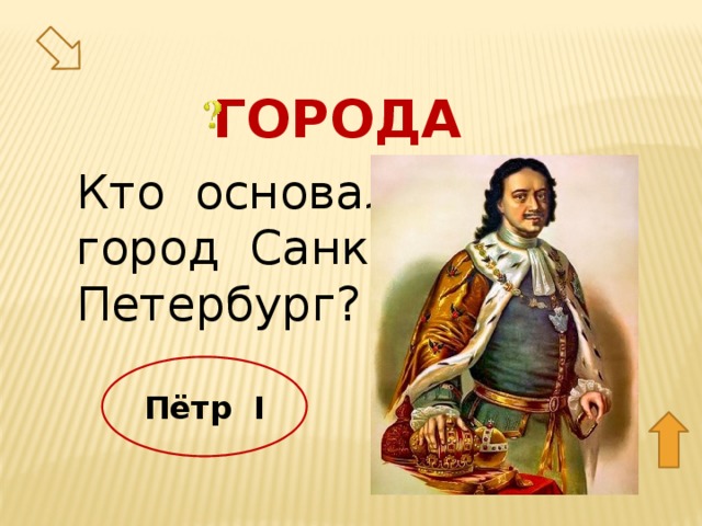 Города Кто основал город Санкт-Петербург? 20 Пётр I  