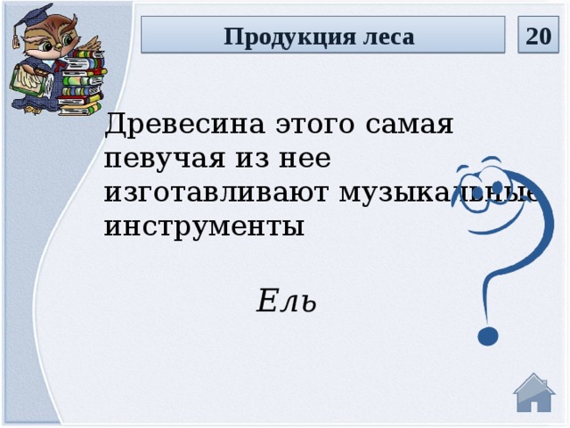 Продукция леса 20 Древесина этого самая певучая из нее изготавливают музыкальные инструменты Ель  
