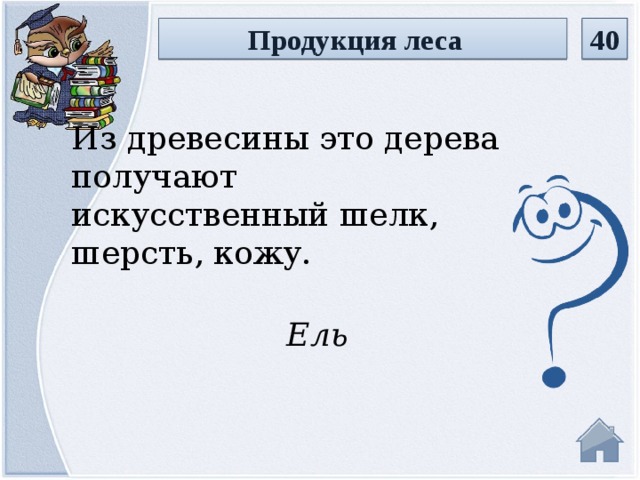 Продукция леса 40 Из древесины это дерева получают искусственный шелк, шерсть, кожу. Ель  
