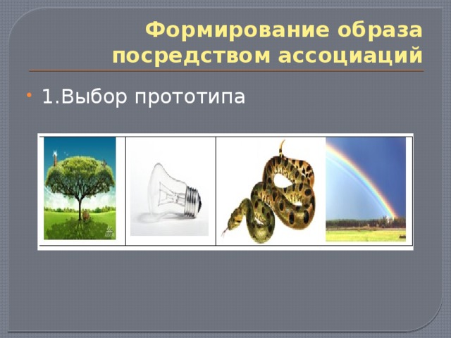 Формирование образа посредством ассоциаций 1.Выбор прототипа 