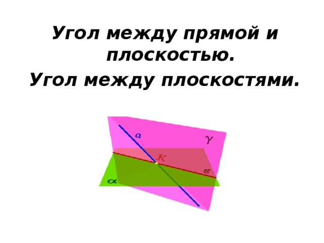 Угол между прямой и плоскостью. Угол между плоскостями. 