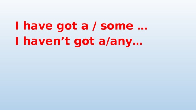 I have got a / some … I haven’t got a/any… 