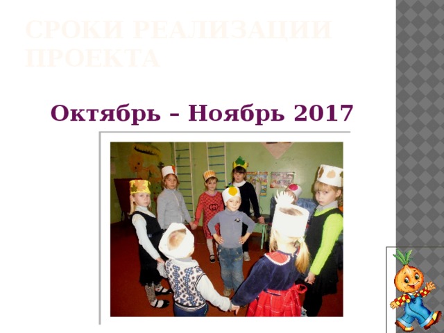 Сроки реализации проекта Октябрь – Ноябрь 2017 