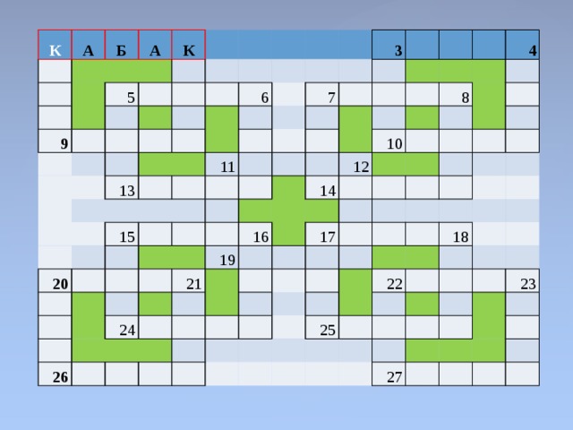 К   А Б           А   К 9 5                             13 6             15 20 11   7 3                                                                           26 19   16   21 24   12   10 14 8 4                                         17                                                           18 22 25                         27 23                           