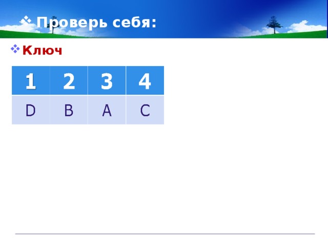 Проверь себя: Ключ 