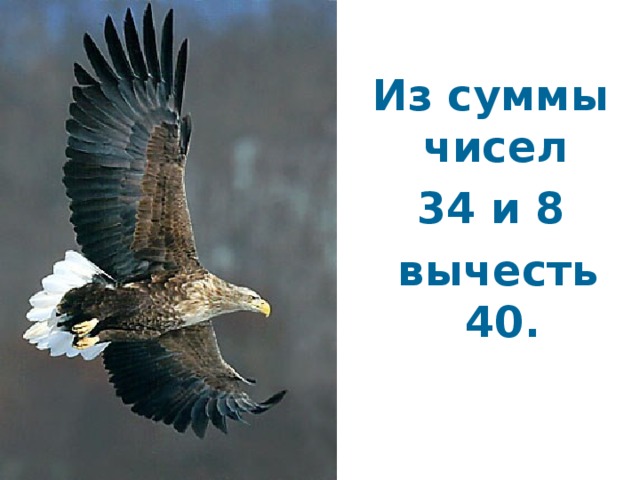 Из суммы чисел 34 и 8  вычесть 40.