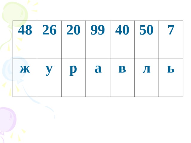 48 26 ж 20 у 99 р 40 а 50 в 7 л ь