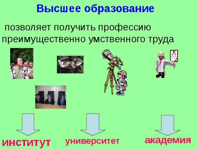 Высшее образование  позволяет получить профессию преимущественно умственного труда академия институт университет 