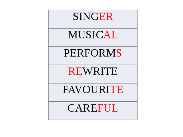 SING ER MUSIC AL PERFORM S RE WRITE FAVOURI TE CARE FUL 