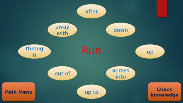 Run after away with down through up out of across into Check knowledge Main Menu up to 