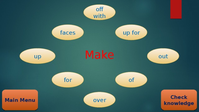 Make off with faces up for up out for of Check knowledge Main Menu over 