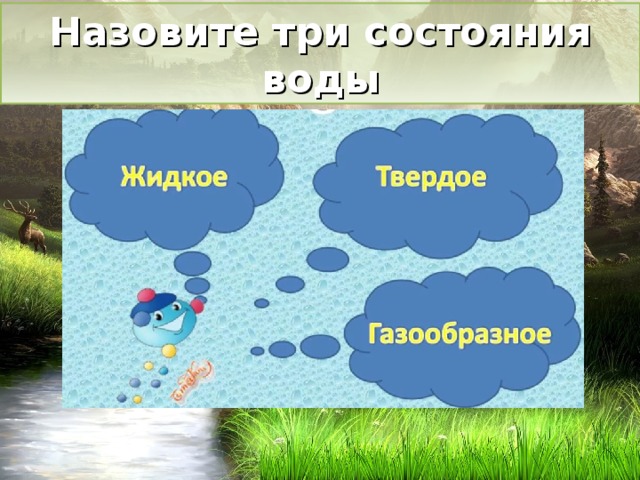 Назовите три состояния воды 