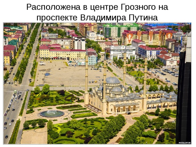 Расположена в центре Грозного на проспекте Владимира Путина 