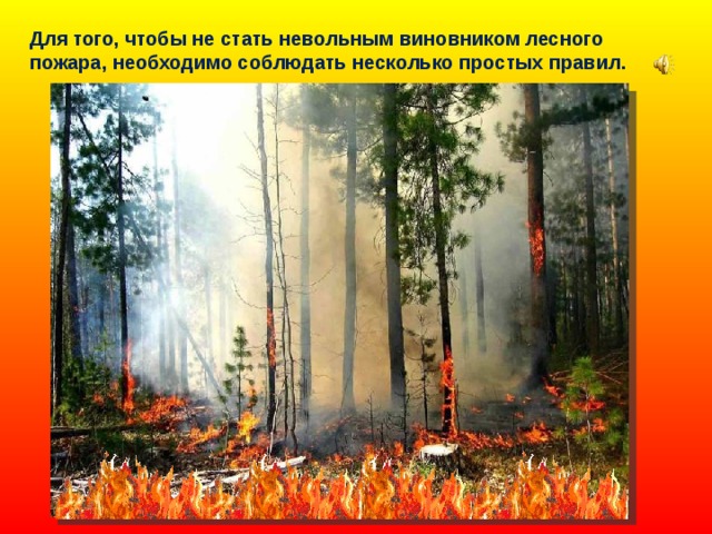 Для того, чтобы не стать невольным виновником лесного пожара, необходимо соблюдать несколько простых правил. 