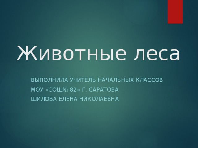 Животные леса Выполнила учитель начальных классов МОУ «СОШ№ 82» г. Саратова Шилова Елена Николаевна 