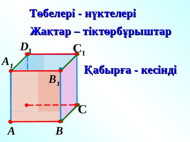 Төбелері - нүктелері Жақтар – тіктөрбұрыштар D 1  С 1 А 1  Қабырға - кесінді В 1  D  С В  А  7 