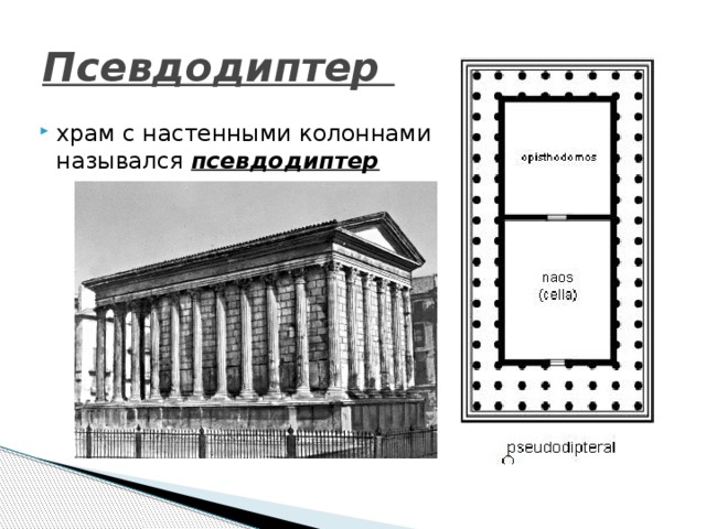 Псевдодиптер храм с настенными колоннами назывался псевдодиптер 