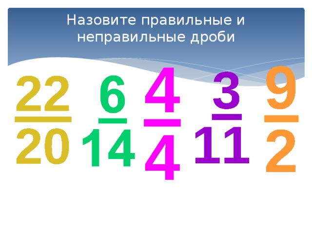 Назовите правильные и неправильные дроби   