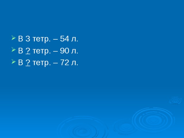 В 3 тетр. – 54 л. В ? тетр. – 90 л. В ? тетр. – 72 л. 