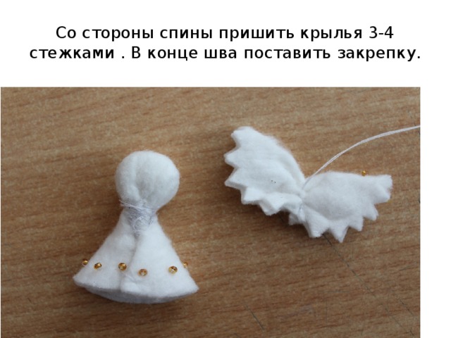 Со стороны спины пришить крылья 3-4 стежками . В конце шва поставить закрепку. 
