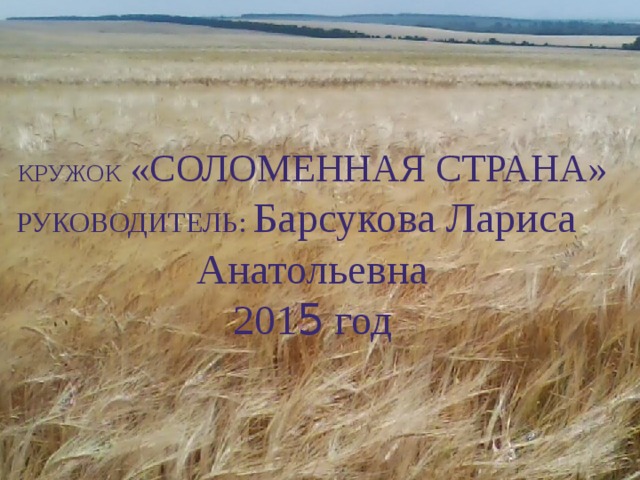 КРУЖОК  «СОЛОМЕННАЯ СТРАНА» РУКОВОДИТЕЛЬ: Барсукова Лариса Анатольевна 201 5 год   
