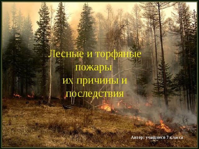 Лесные и торфяные пожары их причины и последствия Автор: учащиеся 7 класса 