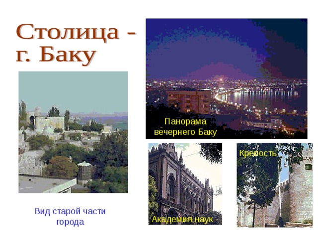 Панорама вечернего Баку Крепость Вид старой части города Академия наук 