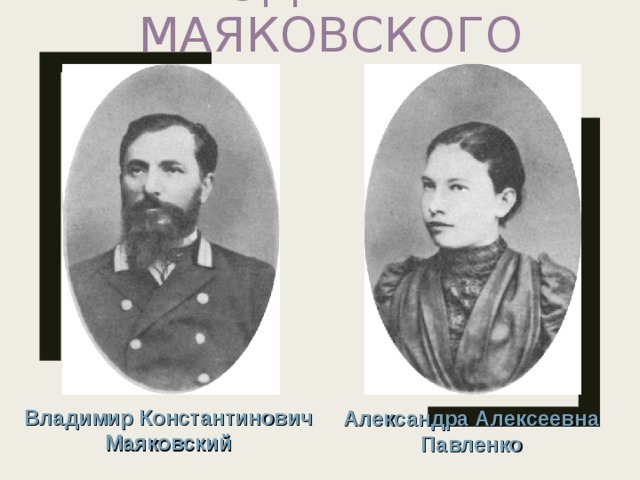 РОДИТЕЛИ МАЯКОВСКОГО Владимир Константинович Маяковский Александра Алексеевна Павленко  