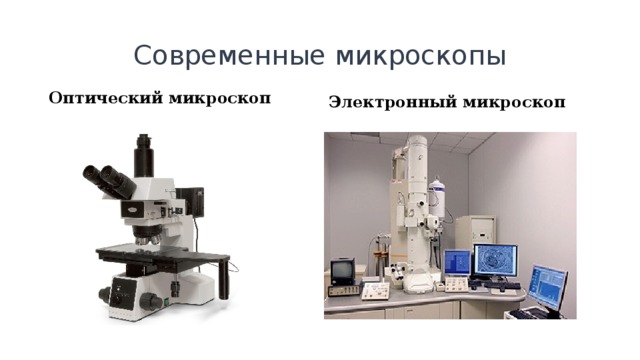 Современные микроскопы Оптический микроскоп Электронный микроскоп  
